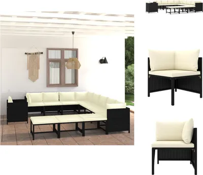 Produktbild von vidaXL 12-tlg. Garten-Lounge-Set mit Kissen Poly Rattan Schwarz -  Gartenmöbel-Sets