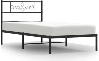 Zdjęcie produktu dla vidaXL Rama łóżka z zagłówkiem metalowa czarna 90x200 cm