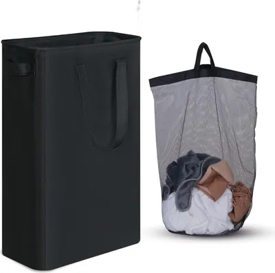 Image de iEGrow Panier à linge 50l imperméable et pliable en tissu Oxford - Noir