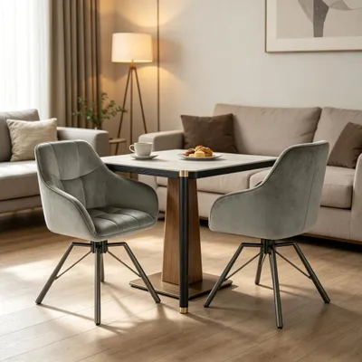 Productafbeelding van Ontvangstoefeningen, brede keukelstoelen, draaibare eetkamerstoelen, keukelstoelen met zachte rugleuning (alleen 2 stuks), donkergrijs
