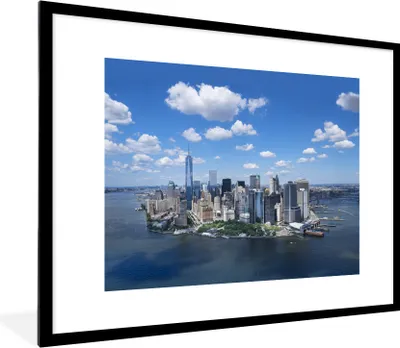 Produktbild von MuchoWow® Gerahmtes Poster New York - Manhattan - Skyline 80x60 cm - Poster mit Schwarzem Bilderrahmen Wandposter Rahmen Foto Bilder - Schlafzimmer-Dekorationen - Fotoposter