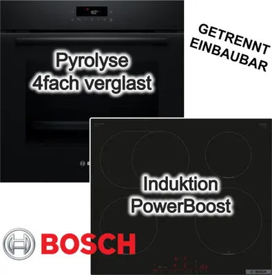 Produktbild von BOSCH Herdset 3D-Heißluft Pyrolyse LED-TouchControl + Induktionskochfeld autark PowerBoost PerfectFry TouchControl rahmenlos