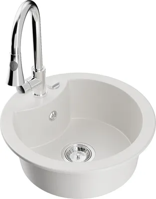 Produktbild von Mexen Diego 1-Becken-Granit-Spüle mit Mischbatterie Elia, Weiß - 6512-20-670101-00