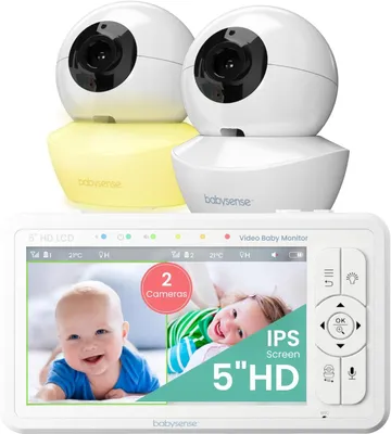 Produktbild von Babysense Babyphone HD 5 Zoll mit 2 Kameras, Video Babyphone ohne WLAN, Nachtlicht, Wiegenlieder, 300m Reichweite, Zwei-Wege-Audio, 4-facher Zoom