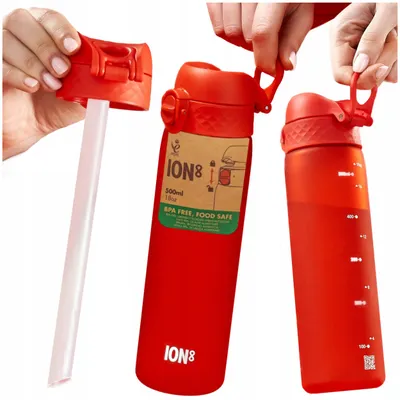 Produktbild von Ion8 Kinder Trinkflasche mit Strohhalm BPA Frei 500ml Rosa Koala