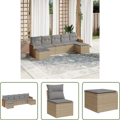 Produktbild von The Living Store 7-tlg. Garten-Sofagarnitur mit Kissen Beige Poly Rattan