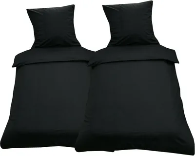 Produktbild von 4 tlg Uni Bettwäsche 135x200 Schwarz Einfarbig Renforce Garnitur 100% Baumwolle