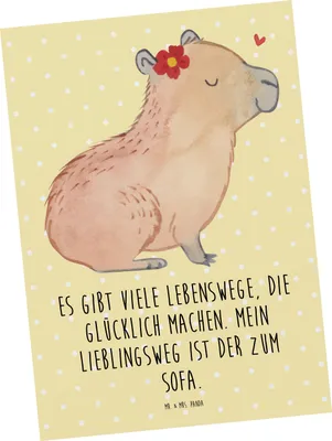 Produktbild von Mr. & Mrs. Panda Postkarte Capybara Blume - Gelb Pastell - Geschenk, bildkarte, Grußkarte, Ansichtskarte, Postkarten, Lustige Sprüche, Ansichtskarten