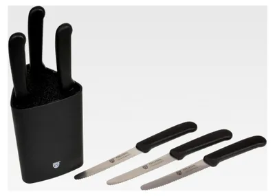 Produktbild von Kleiner Universal-Messerblock, schwarz mit 6 Brötchenmessern