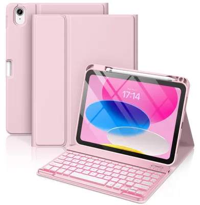 Image de Coque avec clavier pour iPad A16, 11 pouces, 10ème génération, 2025, 2022, 11 pouces. Compatibilité parfaite. Couleur : rose clair