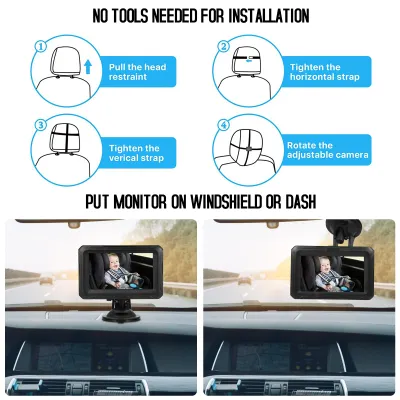 Zdjęcie produktu dla Monitor dla niemowląt do samochodu 4,3 cala, rozdzielczość 1080p, z kamerą i funkcją widzenia w nocy, kąt widzenia 150°, przeznaczony dla niemowląt, dzieci i zwierząt domowych, z kablem USB