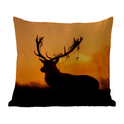 Obrázek produktu pro MuchoWow® Vnější polštář - Jelen - oranžová - silueta - zvířata - příroda -40x40 cm- Odolnost proti povětrnostním vlivům - polštář do obývacího pokoje