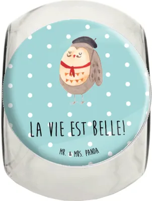 Produktbild von Mr. & Mrs. Panda Bonboniere Eule Frankreich L 870ml - Türkis Pastell - Geschenk, gewürzglas, Bonbonglas, Vorratsdose Glas, Kaffeedose, Spruch, Naschglas, Französisch