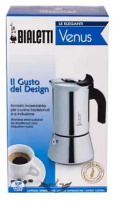 Obrázok produktu pre Bialetti Venus box, Moka kanvica, 0,1 L, Strieborná, Nerezová oceľ, 2 šálok, Polypropylén (PP)