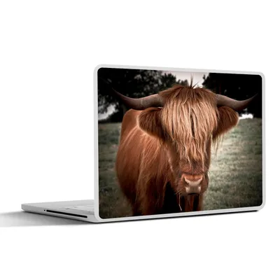 Produktbild von MuchoWow® Laptop Aufkleber Sticker Cover Schottischer Highlander - Baum - Gras 40x30 cm - Laptop Dekoration - Selbstklebend