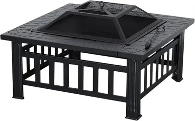 Produktbild von Feuerschale,Feuerkorb Terrassenfeuer mit Grillrost, Gartenfeuer Feuerstelle 81x81x44,5 cm, 0039