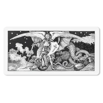 Produktbild von MuchoWow® Schreibtischunterlage Retro - Drache - Engel 80x40 cm - XXL Mauspad - Gaming Mauspad