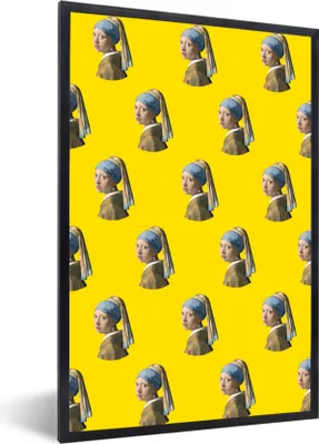 Produktbild von MuchoWow® MuchoWow® Gerahmtes Poster Mädchen mit dem Perlenohrring - Diagramm - Gelb 20x30 cm - Poster mit zchwarzem Bilderrahmen - Drucken - Bilder Poster im Rahmen