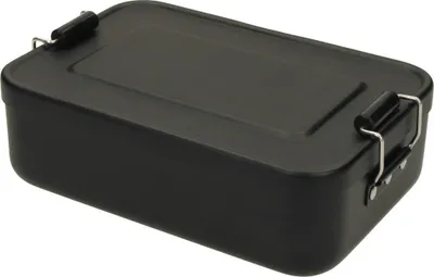 Immagine prodotto di Scatola per il pranzo "Metallic" - Robusta scatola per il pranzo in alluminio con coperchio rimovibile e pratici morsetti - nero opaco