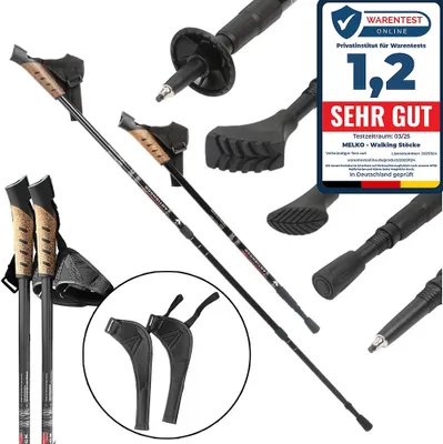 Immagine prodotto di Set di 2 bastoncini da nordic walking in alluminio, altezza regolabile 65-135 cm, impugnatura in sughero