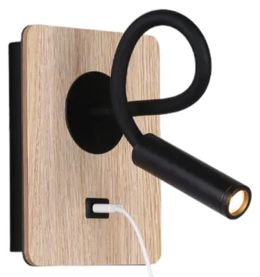 Produktbild von B·LED BARCELONA LED Wandleuchte aus Holz mit Schalter und Strahler, schwarz, fle