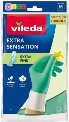 Obrázok produktu pre Vileda Extra Sensation, Pracovné rukavice, Zelená, M, 1 kusov, CE, WEEE, Bavlna, Latex