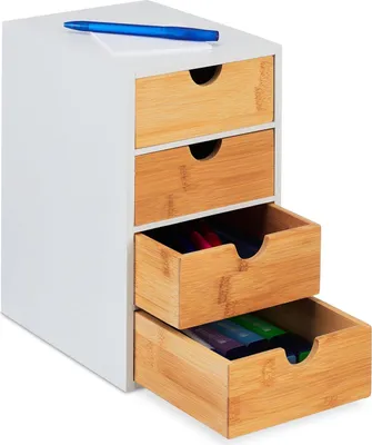 Produktbild von Famanu Büro Organizer mit 4 Schubladen - Bamboe und Weiß