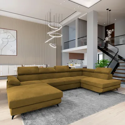 Produktbild von Masseno Ecksofa RUBANO R-S mit Schlaffunktion U-Form, Sofa mit Bettkasten, Wohnzimmersofa, Couch, Soffa, Bettsofa, Couchgarnitur- Gelb, MONOLITH 48