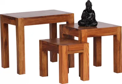 Produktbild von WOHNLING 3-teiliger Satztisch Massiv Beistelltisch Massivholz Couchtisch