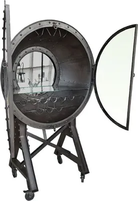 Produktbild von Casa Padrino Metall Barschrank mit 2 Glastüren und Rollen Schwarz 115 x 70 x H. 182 cm - Weinschrank - Barmöbel