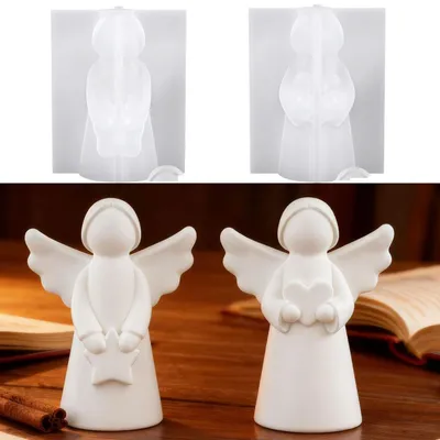 Immagine prodotto di Stampi in silicone 3D, angioletto natalizio, per colata di cera o gesso, confezione da 2 pezzi