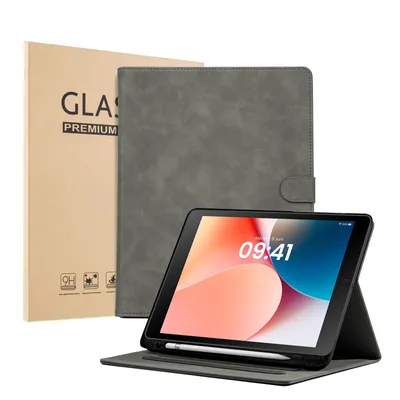 Produktbild von LBH Tablet Schutzhülle + 2x 9H Display Glas für Apple iPad 7/8/9. Gen 10.2 Zoll Cover Case Schutz Tablet Farbe: Grau