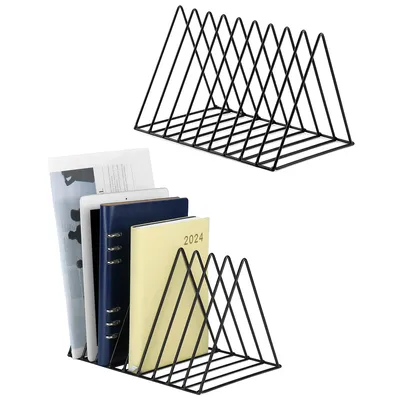 Produktbild von Zeitschriftenhalter Metall Schwarz, 9 Fächer, Dreieck Design, Bücherregal Organizer für Büro und Zuhause, 26x18x15cm