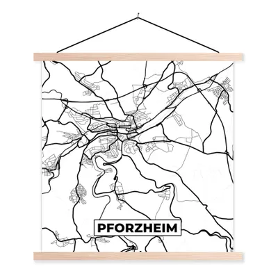 Produktbild von MuchoWow® Textilposter Pforzheim - Karte - Stadtplan 60x60 cm mit holzfarbenen Rahmen - Wanddekoration