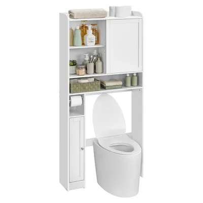 Obrázek produktu pro VASAGLE WC polička, koupelnová polička s posuvnými dveřmi, nastavitelné police, šetří místo, vhodná pro většinu toalet, moderní, 25 x 83 x 170