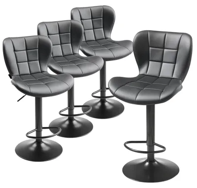 Image de Tabouret de bar VEVOR 4 pièces, tabouret de comptoir moderne en cuir PU, tabouret de bistrot pivotant à 360° avec dossier & repose-pieds, tabouret de cuisine réglable en hauteur (charge maximale 149,7 kg) pour la salle à manger Noir