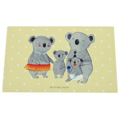 Produktbild von Mr. & Mrs. Panda Glasbrett Koala Familie - Gelb Pastell - Geschenk, Schneidebrett Aus Glas, Papa, Koalas, Muttertag, Schneidplatte, Family, Schneidbrett, Mama, Hackbrett