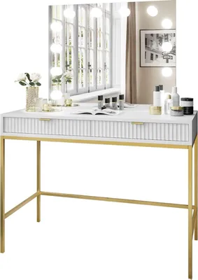 Produktbild von Schminktisch mit Spiegel CORTADO ELITE GOLD Weiß matt