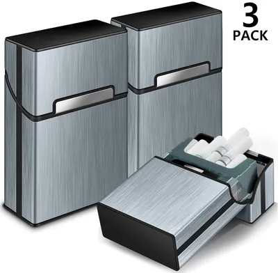 Produktbild von Zigarettenetui 3 Stück Metall Zigarettenkasten für 20 Zigaretten - Zigarettenbox mit Magnetverschluss - Elegantem Zigarettenschachtel mit Verstärktem Kunststoffgehäuse & Einrast (Grau)