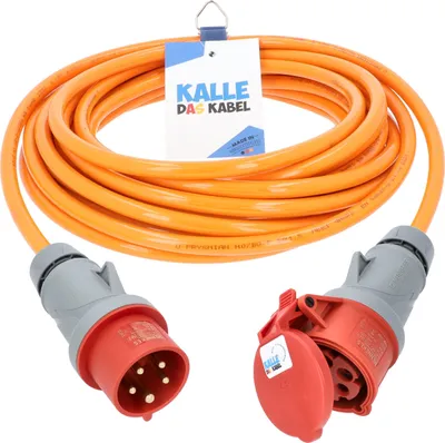 Produktbild von KALLE DAS KABEL CEE PUR Verlängerungskabel H07BQ-F 5G 1,5 mm² 25 Meter 400V 16A SIGNAL ORANGE Schutzart IP44 Kraftstrom Starkstrom Baustellenkabel Polyurethankabel PUR-Kabel