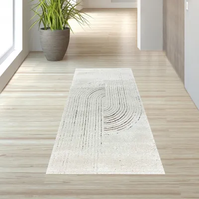 Immagine prodotto di Tappeto a righe per soggiorno con effetto 3D, color crema - Dimensioni: 80 x 150 cm
