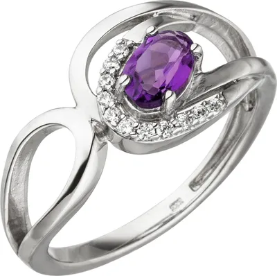 Produktbild von Gr. 60 Damen Ring 333 Gold Weißgold 11 Zirkonia 1 Amethyst lila violett Weißgoldring
