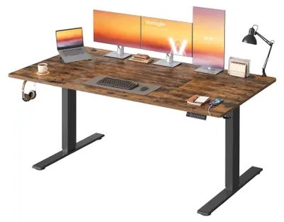 Obrázok produktu pre Elektricky nastaviteľný písací stôl s USB portom a pamäťovou funkciou | Vintage hnedá farba | 180x80x72-120 cm
