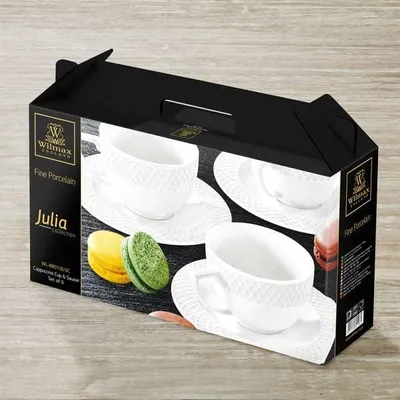 Image de Tasse à cappuccino Wilmax avec soucoupe, 170 ml, porcelaine blanche, lot de 6 WL-880106/6C