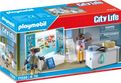 A Playmobil City Life "Virtual Classroom" playset is shown on its packaging.