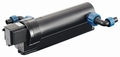 A black UVC clarifier for aquariums is shown against a white background.