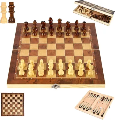 Imagen del producto de Juego de ajedrez de madera 3 en 1 plegable, que incluye también backgammon y damas, compacto, ideal para viajes