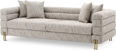 Produktbild von Casa Padrino Luxus Sofa mit Kissen Beige / Messingfarben 230 x 97 x H. 69 cm - Wohnzimmer Sofa - Hotel Sofa - Luxus Möbel