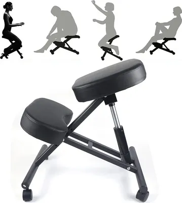 Produktbild von Knee Chair Black Ergonomická kolenní židle Posture Correction Chair Výškově nastavitelná nastavitelná židle Korekce páteře Kancelářská židle pro domácnost a kancelář