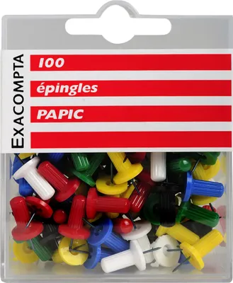 Produktbild von Exacompta Blisterbox 100x Pinnwandnadeln Papic Ø10mm Spitze 7mm sortiert 14996E